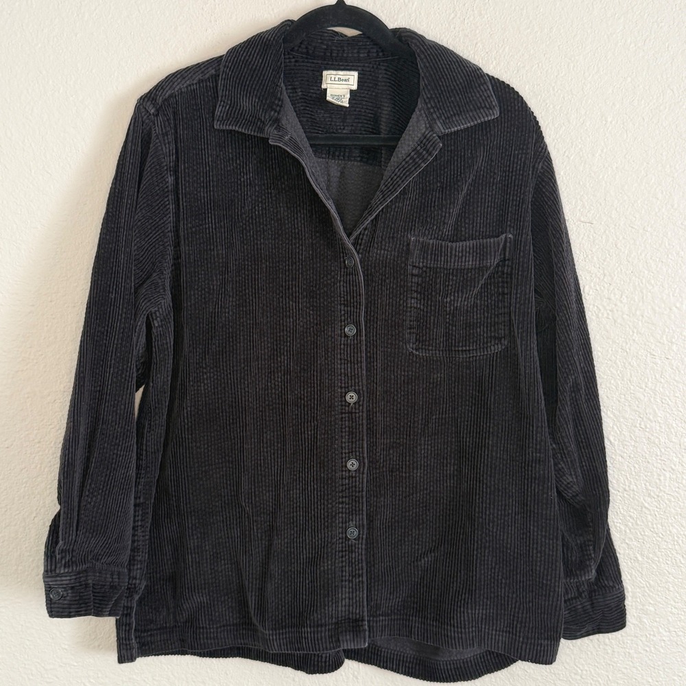 Vintage LL Bean Gorpcore Granola Black Wide Wale Corduroy Shirt Womens Large